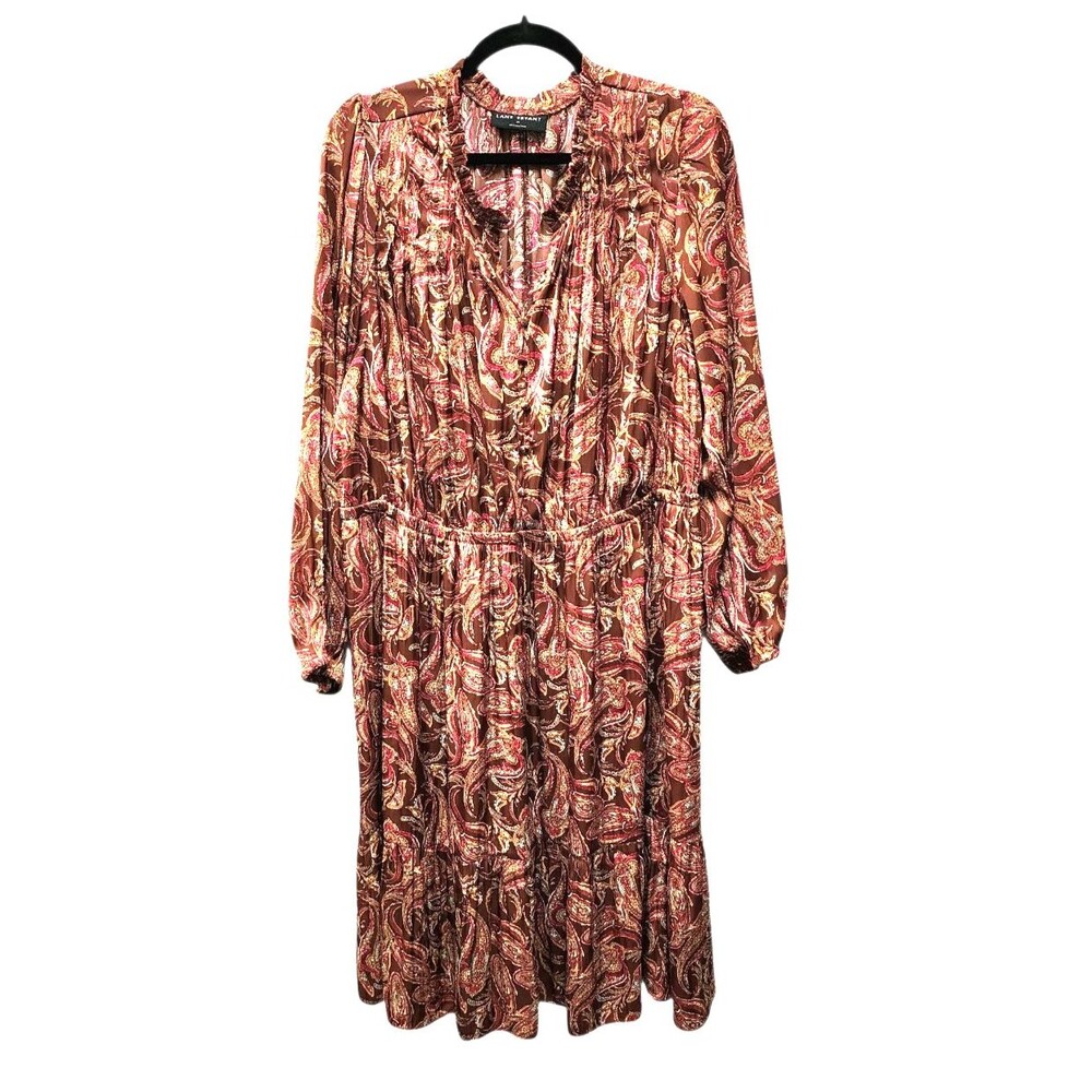 New Lane Bryant Pink Paisley Long Sleeve Level Hem Midi Dress Size 20 w/Pockets